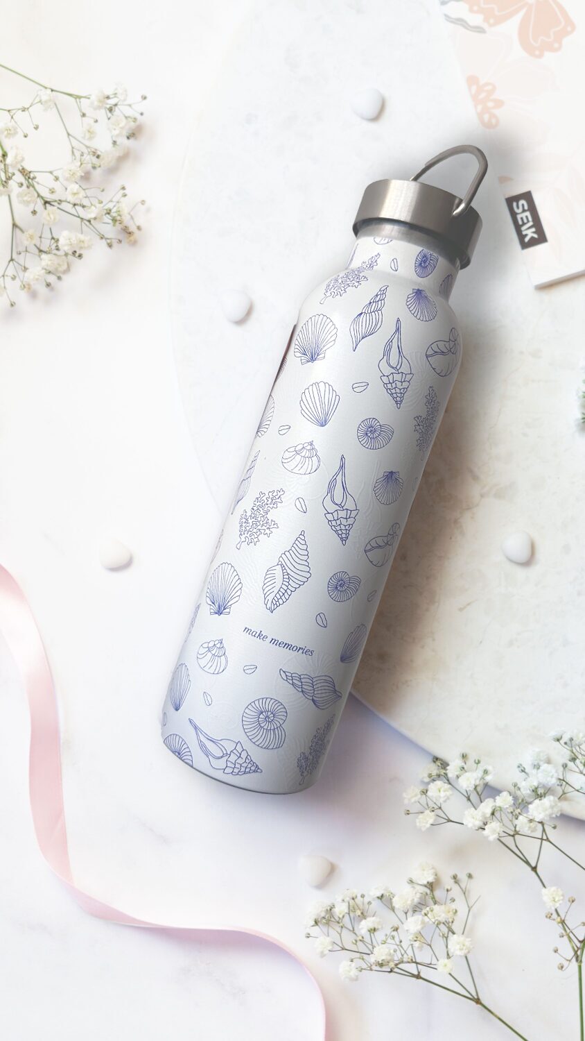 SEIK juomapullo / termospullo - simpukka (beige & sininen) 750ml