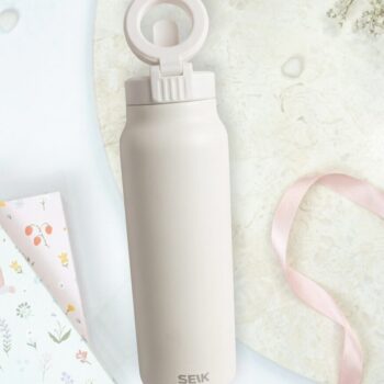 2-in-1 Thermos-juomapullo magneettisella puhelinpidikkeellä – Valkoinen
