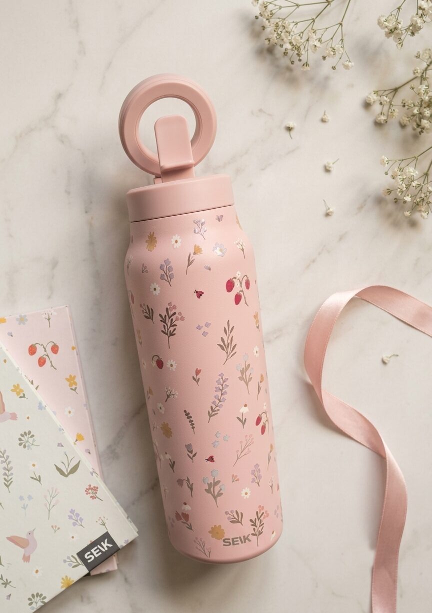 2-in-1 Thermos-juomapullo magneettisella puhelinpidikkeellä – Mansikat