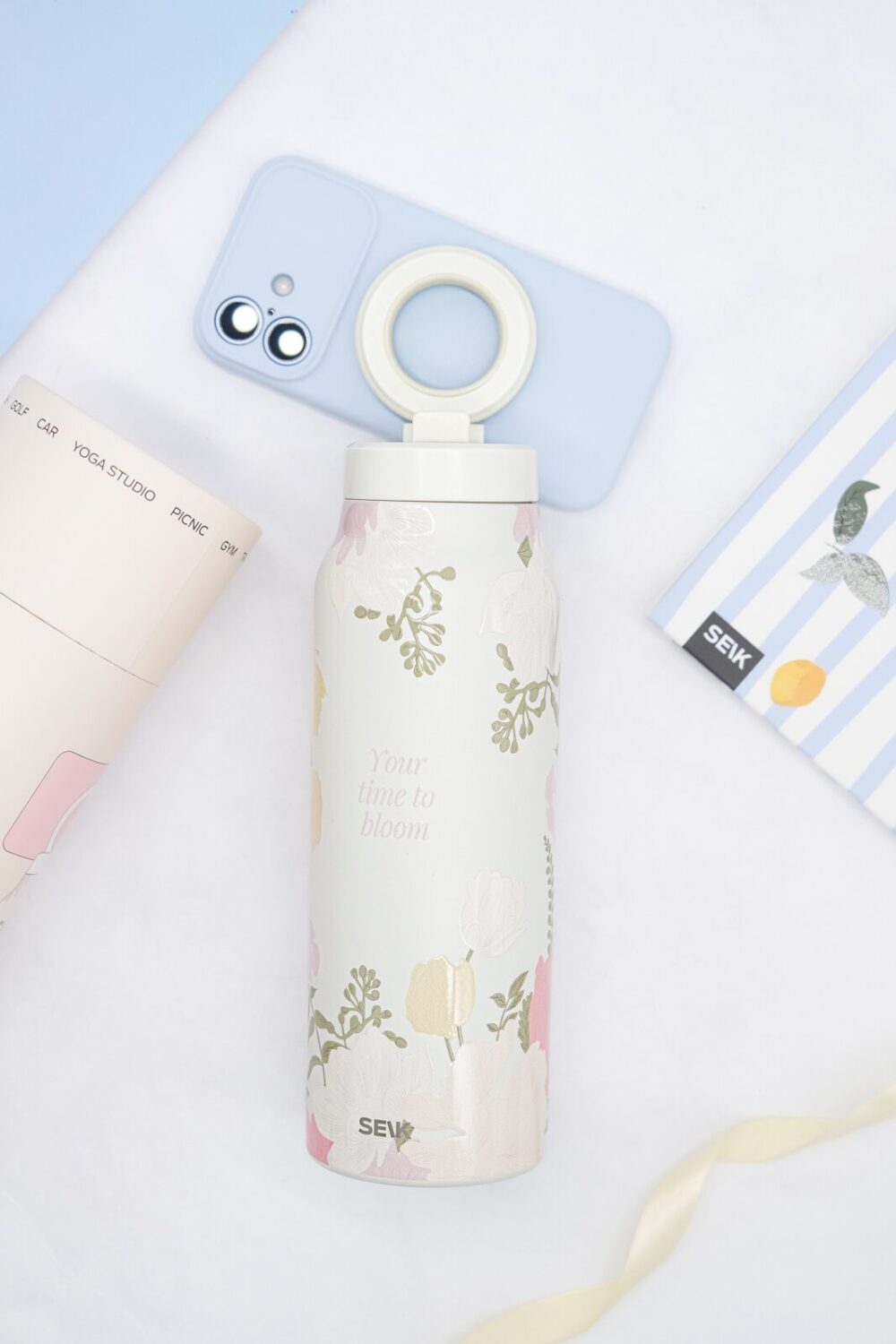 2-in-1 Thermos-juomapullo magneettisella puhelinpidikkeellä – Aika puhjeta kukkaan (700ml)